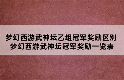 梦幻西游武神坛乙组冠军奖励区别 梦幻西游武神坛冠军奖励一览表